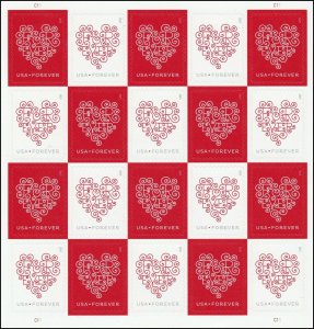 US 4955-4956 4956a Forever Hearts forever sheet (20 stamps) MNH 2015