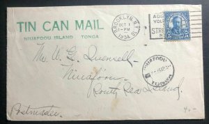 1934 Brooklyn NY USA To Niuafoou Tonga Toga Tin Can Canoe Mail Cover