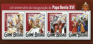 Guinea-Bissau Pope Benedict XVI Stamps 2015 MNH Inauguration John Paul II 4v M/S