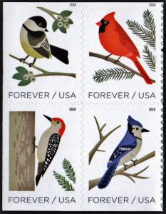 SC#5317-20 (50¢) Birds in Winter Block of Four (2018) SA