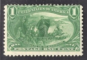 US Stamp#285 1c Dark Yellow Green Trans-Mississippi MINT Hinged OG SCV $ $27.50 