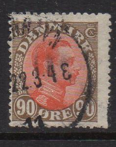 Denmark Sc 127 1920 90 ore brown & red Christian X stamp used