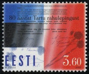 Estonia #387 Tartu Peace Treaty Anniv. 3.60K Postage Stamp 2000 Europe Eesti MLH