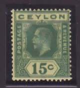 Ceylon-Sc#236a- id13-unused NH og 15c green, yellow KGV-1922-