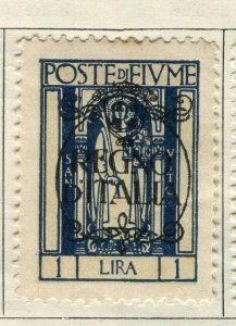 FIUME; 1924 early REGNO D'ITALIA Optd. Mint hinged 1L. value