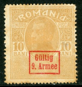 Romania 1918 German Occupation 9th Army Revenue $10 Stamp Mint F157