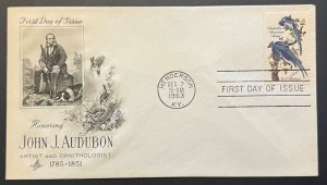 ARTIST JOHN JAMES AUDUBON DEC 7 1963 HENDERSON KY FIRST DAY COVER (FDC) BX2