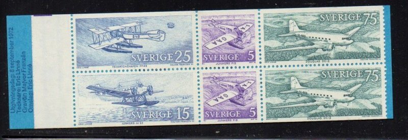 Sweden Sc 939a 1972 Historic Airplanes stamp booklet pane mint NH