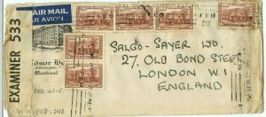 Scarce Trans-Atlantic advertising 6x20c Fort Garry 1938 cover Canada