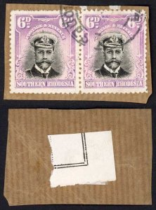 Southern Rhodesia SG7 6d Black and Mauve Perf 14 Pair Used on Piece