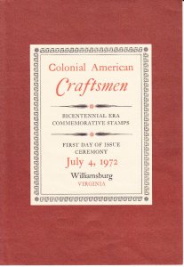 USPS 1st Day Ceremony Program #1456-59 C1 Colonial Craftsmen Williamsburg 1972