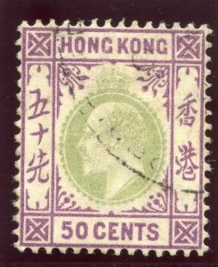 Hong Kong 1903 KEVII 50c dull green & magenta very fine used. SG 71. Sc 80.