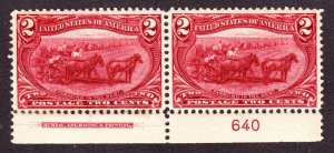 US 286 2c Trans-Mississippi Mint Plate #640 Bottom Pair F-VF OG LH SCV $60