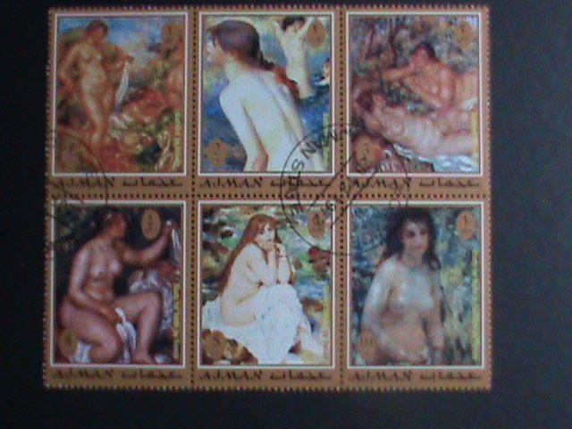 AJMAN 1972 WORLD FAMOUS NUDE ARTS PAINTING BY FAMOUS PAINTERS CTO BLOCK VF