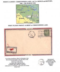 CANADA CHERRY RED AIRLINE Air Mail 1930 FIRST FLIGHT Prince Albert ZP35
