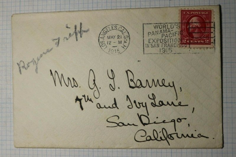 US Sc# 425 Used On Cover 1915 Worlds Panama Pacific Exposition S.F. CA LA Sta H