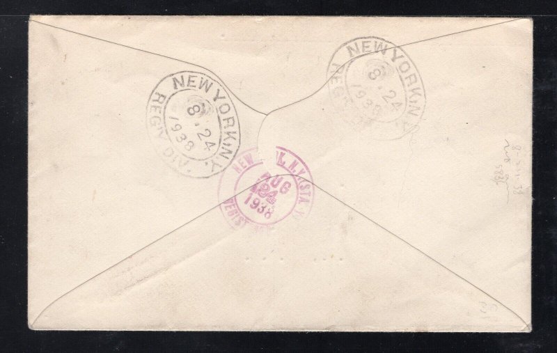 St. Kitts 1938 Registered FDC to New York 1/2p-2 1/2p George VI, Scott 79-83