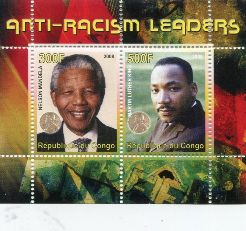 Congo 2008 ANTI-RACISM LEADERS LUTHER KING MANDELA s/s Perforated Mint (NH)