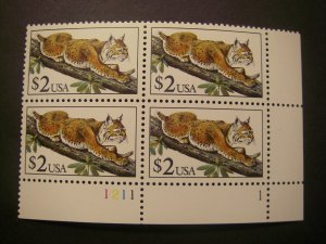 Scott 2482, $2 Bobcat, PB4 #1211 1 LR, Flaura & Fauna, MNH Beauty