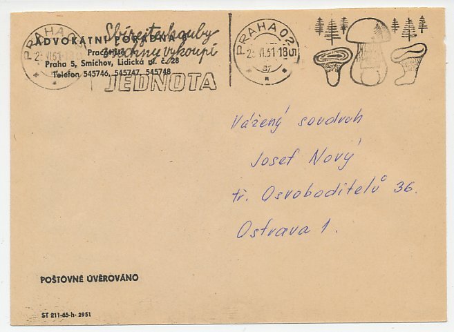 Cover / Postmark Czechoslovakia1961 Collect mushrooms