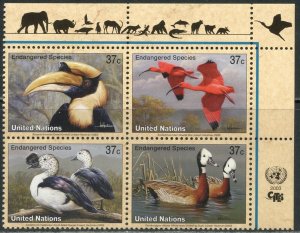 UNITED NATIONS Sc#NY 842-845 GE 407-410 VI 329-332 2003 Endangered Species MNH