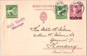 Sweden 5o Heraldic Lion (2) on 15o King Gustaf V Postal Card Overprinted 10 O...