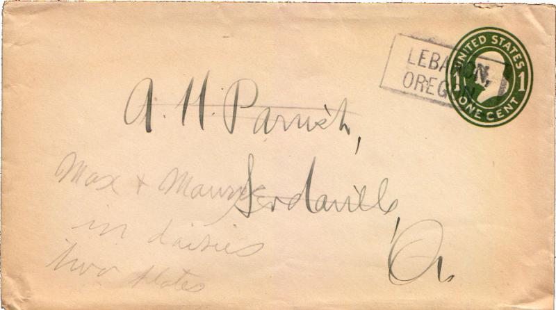 United States Oregon Lebanon c1920 violet boxed sl  Postal Stationery Envelope.