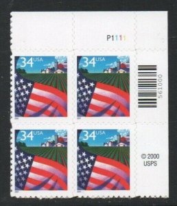 ALLY'S STAMPS US Plate Block Scott #3470 34c Flag Over Farm [4] MNH [STK]