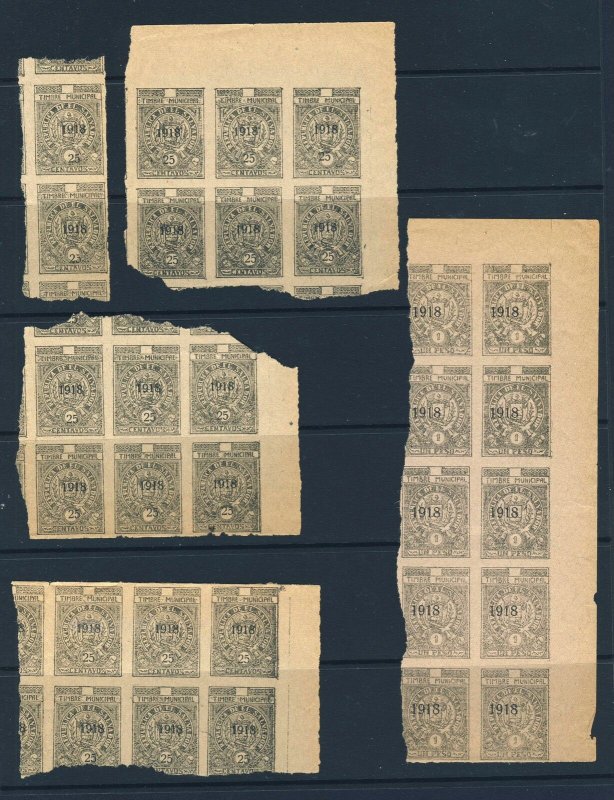 EL SALVADOR 1918 Blocks of Municipal Stamps Overprinted for Postal Use 1918