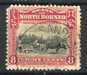 NORTH BORNEO; 1909-23 early pictorial issue fine postally used 8c. value