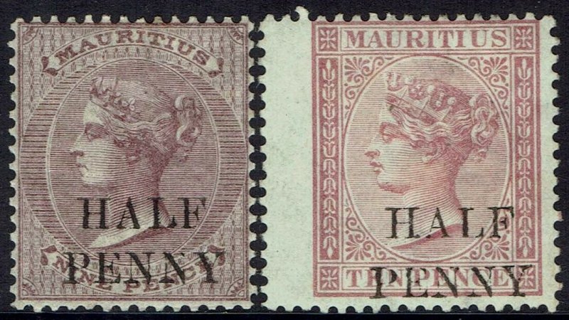 MAURITIUS 1876 QV HALF PENNY SURCHARGE SET