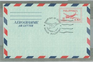 Philippines  1954 30c aerogramme, first day cancel 11-1-54