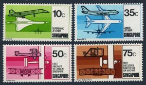 Singapore 312-315,MNH. 1st powered flight.75.Boeing 747B,Vickers-Vimy,Concorde,