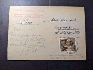 1941 Poland WWII Red Cross Postcard Cover to Lagiewniki