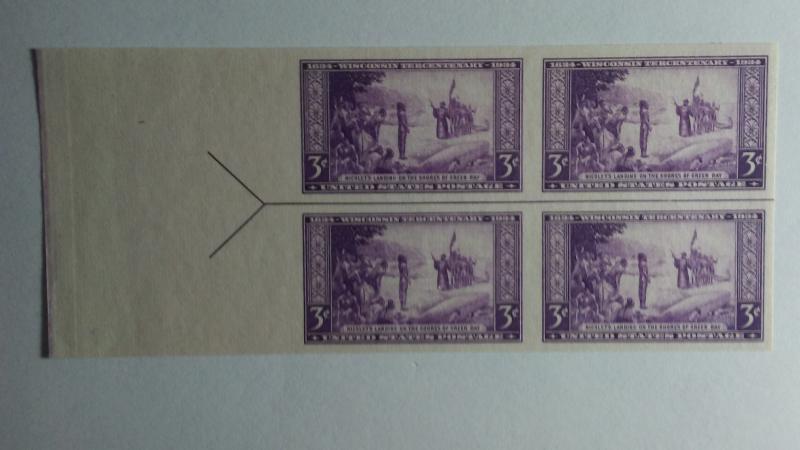 SCOTT # 755 MINT NEVER HINGED BLOCK OF 4 IMPERF WITH CENTER LINE VERY NICE FIND