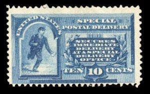 United States, Special Delivery #E1 Cat$575, 1885 10c blue, hinged, heavy thin