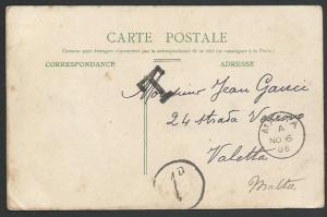 MALTA 1905 postcard ex France postage due 1d in circle etc.................53269