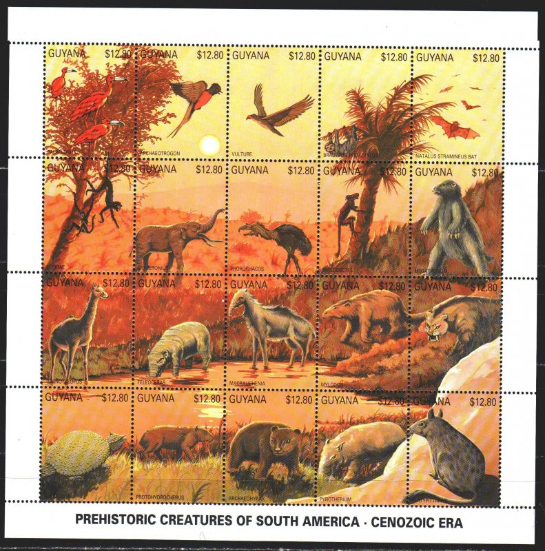 Guyana. 1990. Small sheet 3407-26. Extinct animals. MNH.