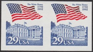1992 IMPERF PAIR MNH 29¢ FLAG OVER WHITE HOUSE #2609a F-VF,  CATALOG $15