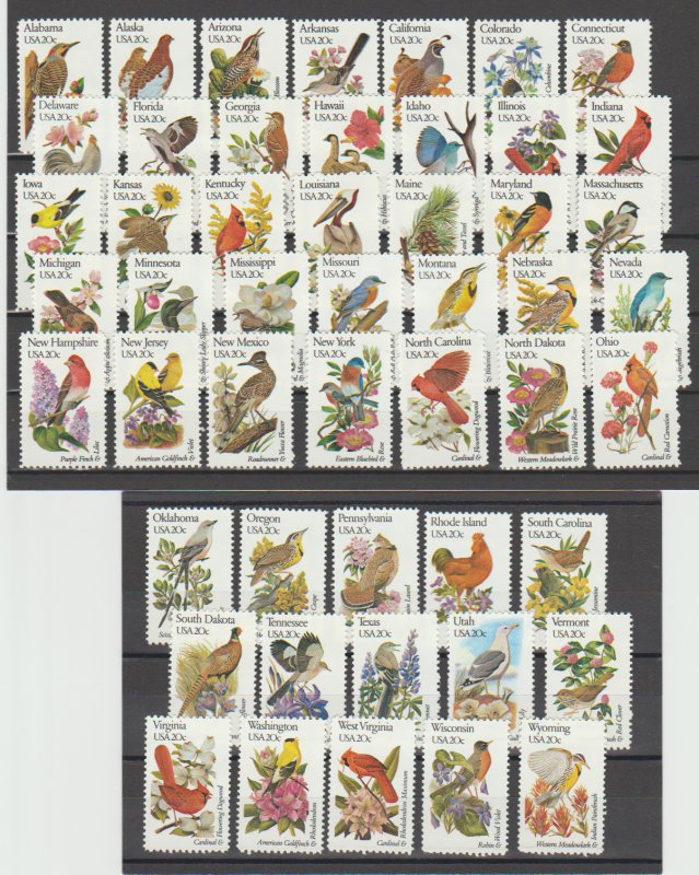 Scott 1953-2002 US State Birds and Flowers 1982 Issue Set of 50 Used Singles