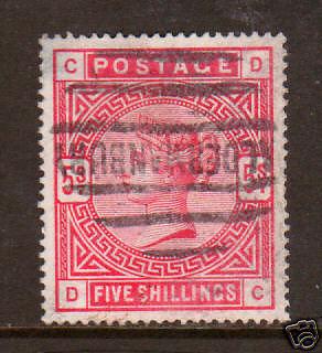 Great Britain Sc 108 used 1884 5sh carmine rose QV 