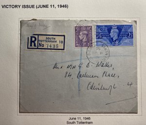 1946 Tottenham England Airmail First Day Cover To Edinburgh Victory Issue