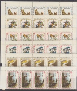 HAITI 1975 AUDUBON BIRDS GROUP OF 14 CORNER MARGINAL STRIPS OF FIVE MNH 