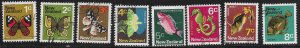 New Zealand #439-40,442-46,448  used Butterflies, Moths Fiish.  Nice.