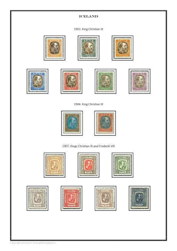 Iceland 1873-2020 PDF (DIGITAL)  STAMP ALBUM PAGES