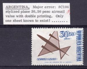 Argentina 1965 Sc#C104 PLANE Major Error !! double printing only one sheet Know