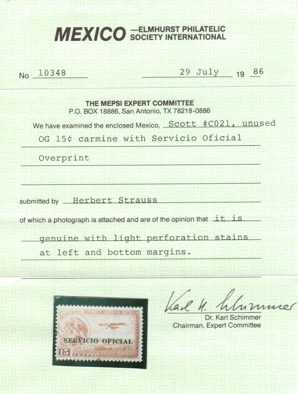 Mexico #CO21 Mint **With Certificate**