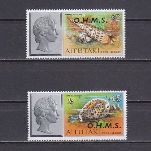 Aitutaki, Scott cat. O14, O16. Sea Shells with OHMS Official o/print. ^
