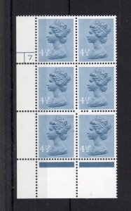 41/2p MACHIN UNMOUNTED MINT CYLINDER 7. BLOCK WITH PHOSPHOR OMITTED