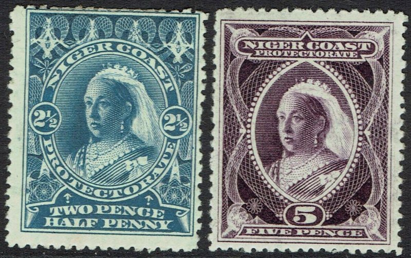 NIGER COAST 1897 QV 21/2D AND 5D WMK CROWN CA 
